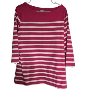 LL Bean Women's Pink and White Striped knit Top 3/4 Sleeve Size Medium